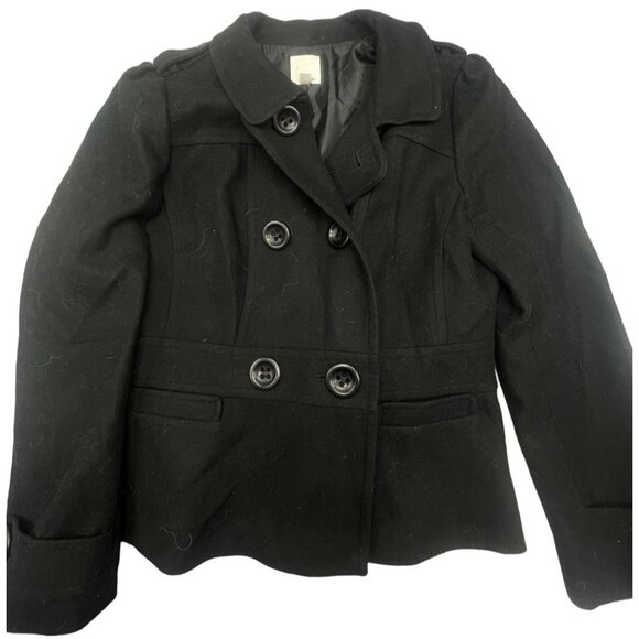 haiogen black button up coat wool collar pockets size large READ - Picture 1 of 8